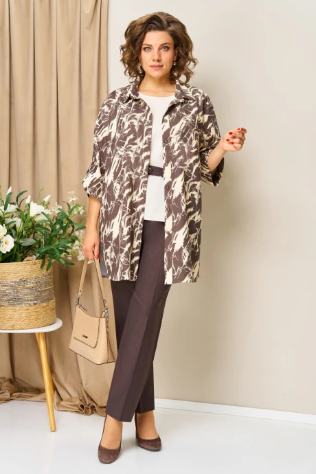 Юбочный костюм VOLNA 1446 шоколадно-бежевый шоколадно-бежевый тройка #1