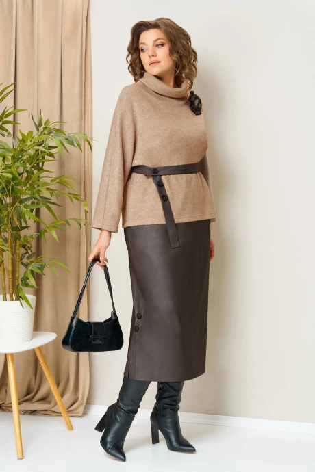 Юбочный костюм VOLNA 1447 бежевый_кэмел,шоколад #1