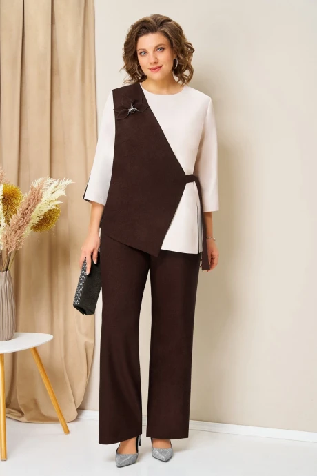 Брючный костюм VOLNA 1455 шоколадно-коричневый тройка #1