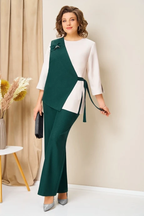 Брючный костюм VOLNA 1455 бутылочно-зеленый тройка #1