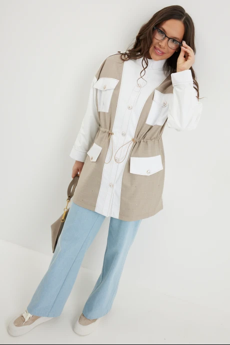 Брючный костюм Магия Моды 2692 белый+беж+ голубой двойка #1