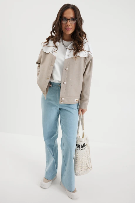 Брючный костюм Магия Моды 2691 белый+беж+ голубой двойка #1