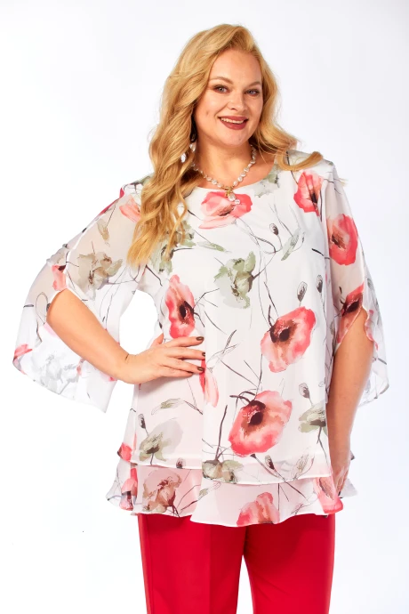 Блузка Элль-стиль 2213/13 а белый принт маки #1