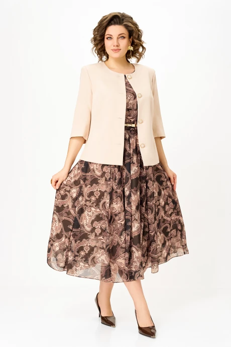 Костюм с платьем Swallow 914 Жакет: Светло-бежевый Платье: Коричнево-бежевый двойка #1