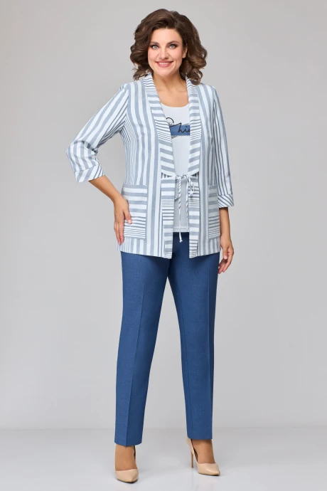 Брючный костюм Мишель Стиль 1133-3 голубой тройка #1