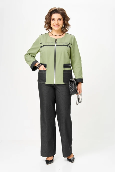 Брючный костюм AIRA style 24249 зеленый+графит двойка #1