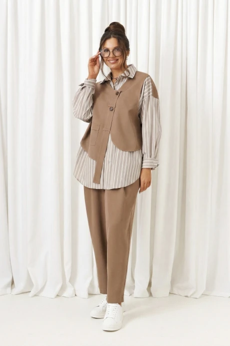 Брючный костюм Beautiful&Free 6439 какао + серая полоска двойка #1