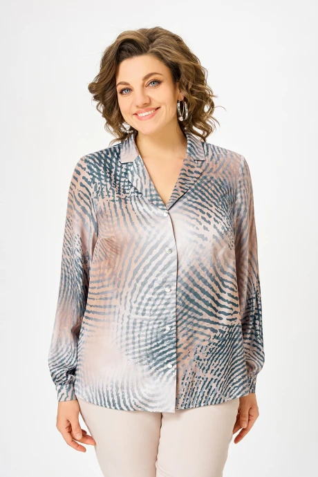 Блузка Swallow 783.4 Кофейный принт, разводы деним #1