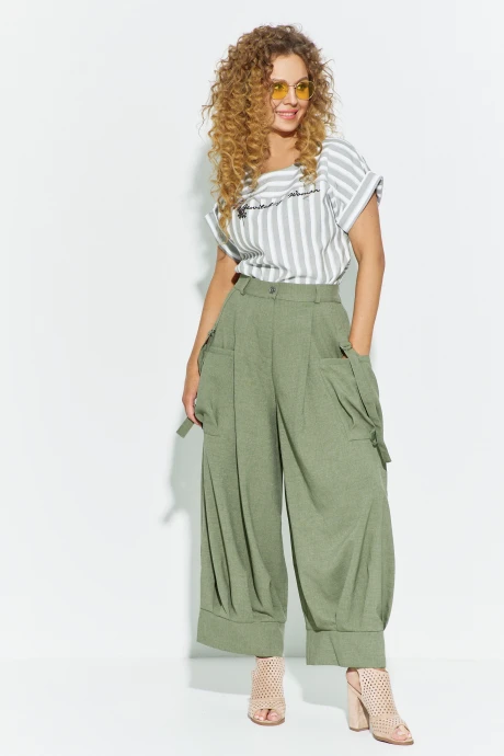 Брючный костюм Euromoda 689 хаки полоска #1