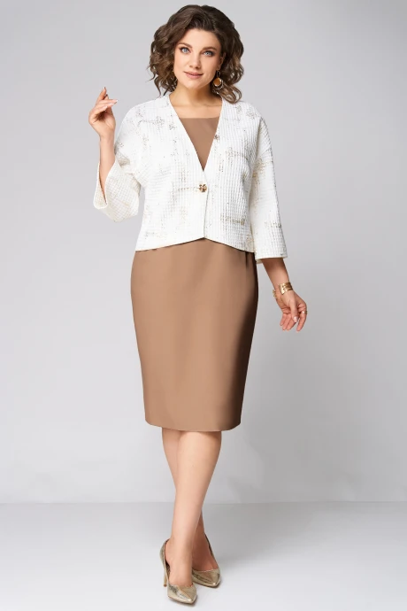 Костюм с платьем Мишель Стиль 1290 молочно-бежевый двойка #1