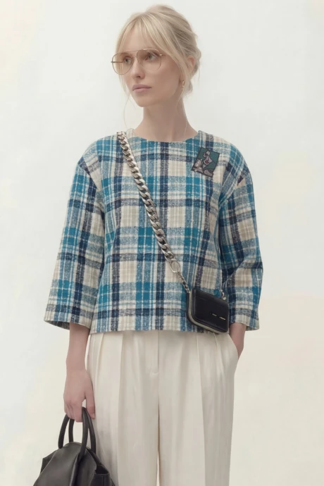 Топ Lokka 1858С белый/бирюзовый клетка #1