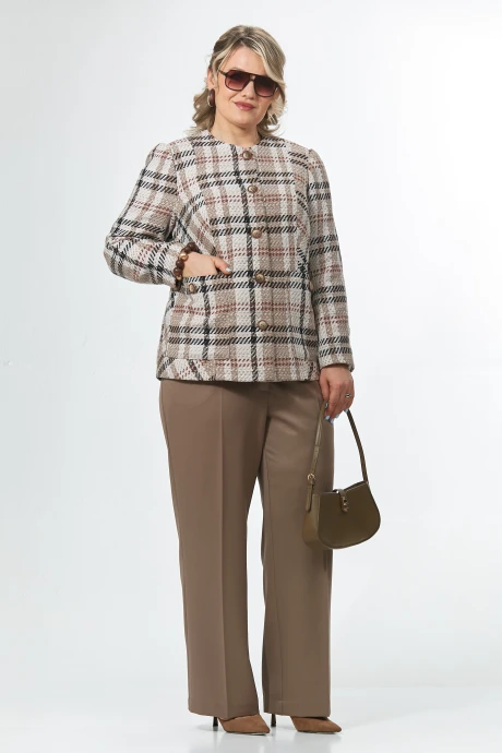 Брючный костюм OVERYOU 242 бежево-орех с беж двойка #1