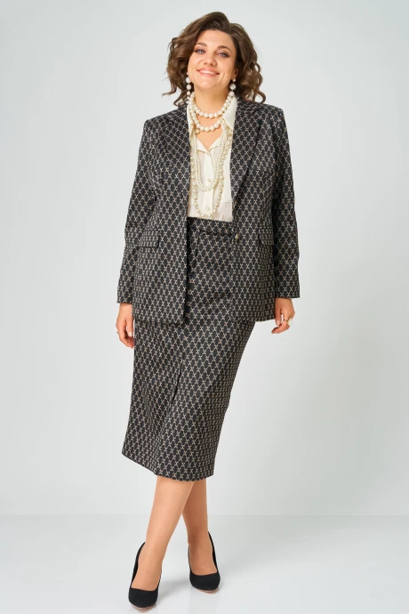 Юбочный костюм ANDINA CITY 9085-1-26 чёрный_с_бежевым двойка #1