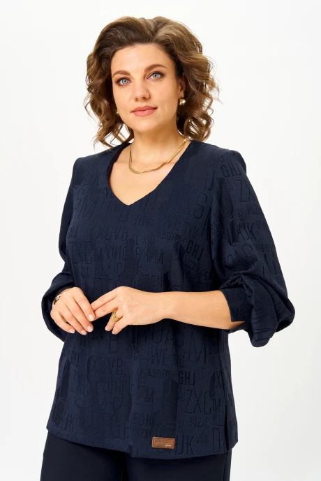 Блузка *Распродажа БелЭльСтиль 879 синий принт #1