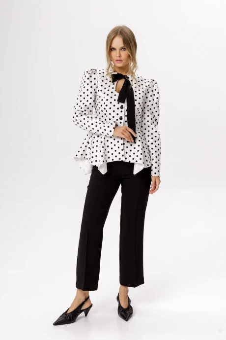 Брючный костюм PiRS 6647 горохи_на_белом_фоне+ черный двойка #1