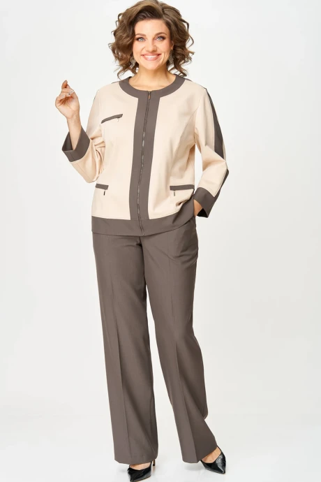 Брючный костюм *Распродажа AIRA style 24232 бежево-коричневый двойка #1