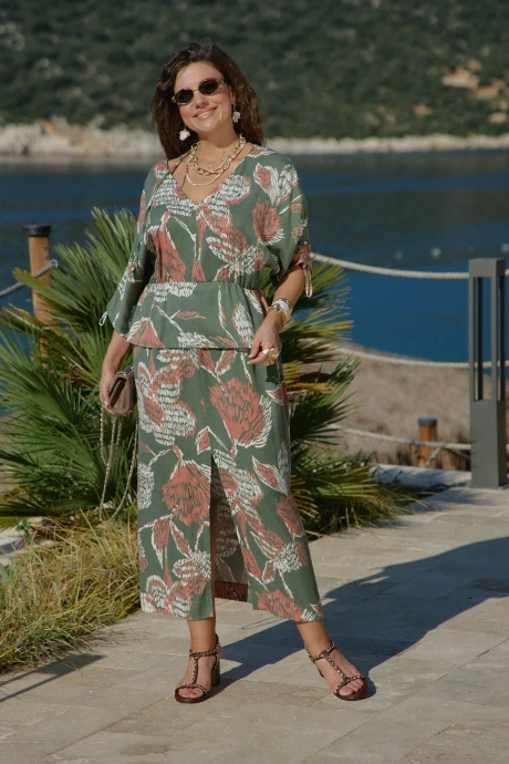 Платье Vittoria Queen 27813 зеленый, оранжевый, принт #1