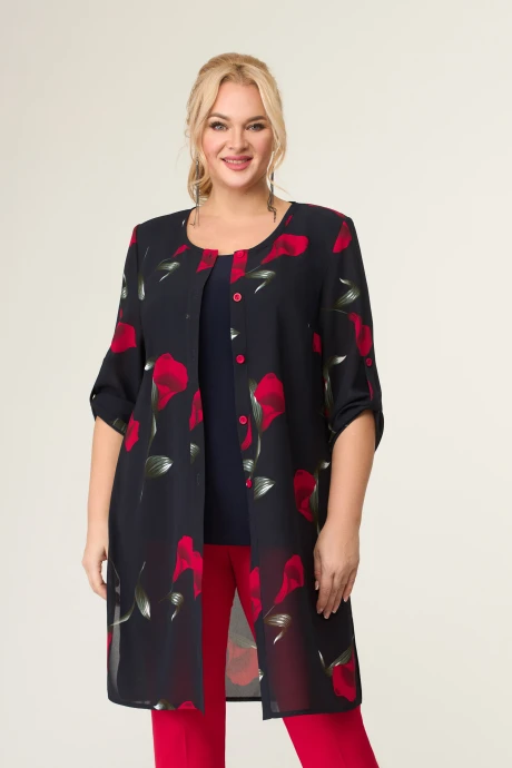 Кардиган *Распродажа Svetlana-Style 3006 синий+цветы двойка #1