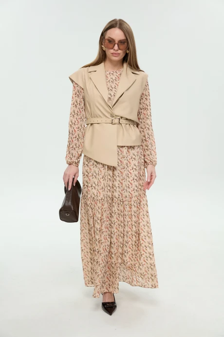 Костюм с платьем NikVa 1045-1 крем-брюле_и_бежевый_мультиколор двойка #1