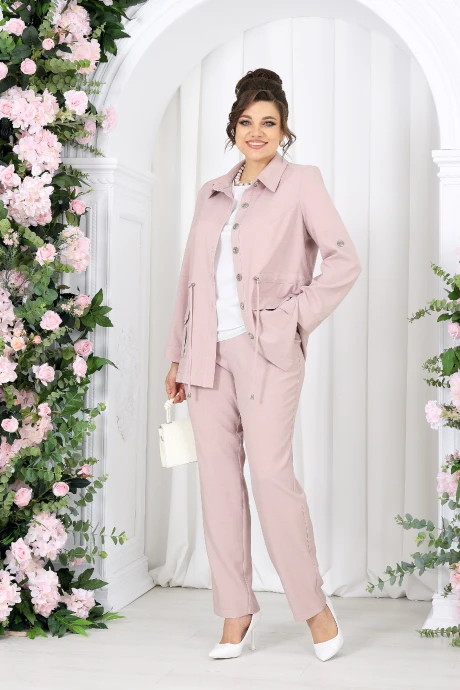 Брючный костюм Нинель Шик 7492 пудровый тройка #1