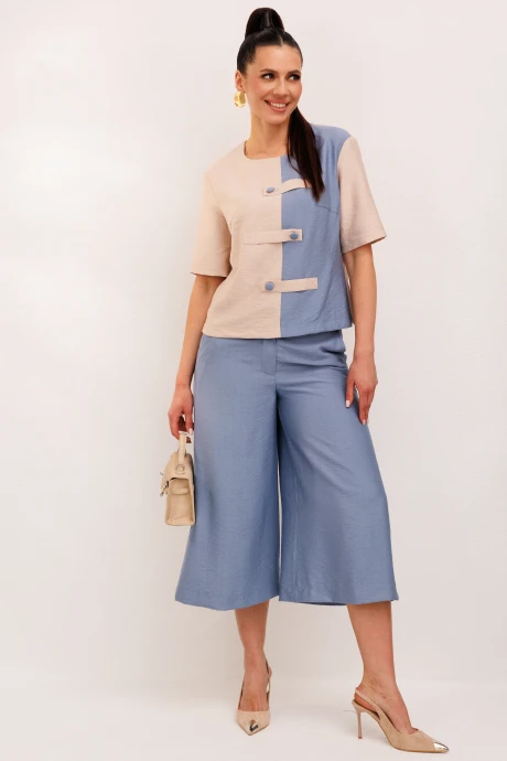 Брючный костюм Галеан-стиль 1007 голубой_с_бежем двойка #1