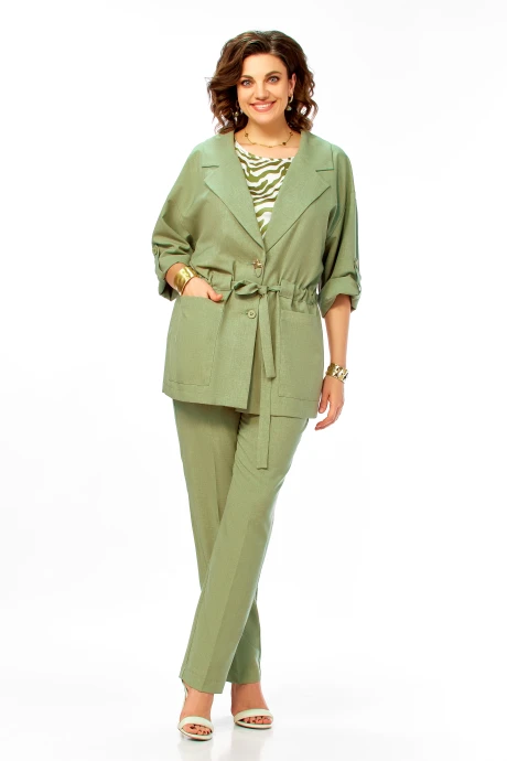 Брючный костюм Ольга Стиль 1012 зеленый тройка #1