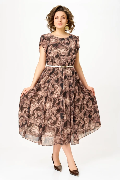 Платье Swallow 900 Коричнево-бежевый принт «турецкие огурцы» #1