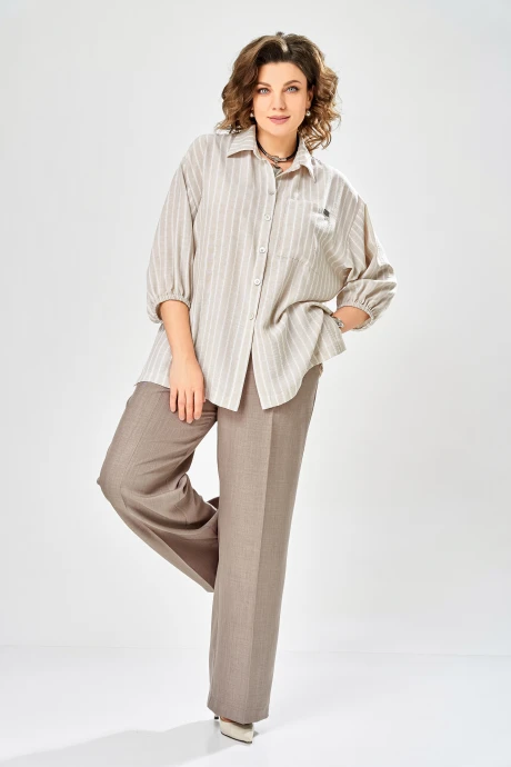 Брючный костюм Ольга Стиль 1017 беж-коричневый двойка #1