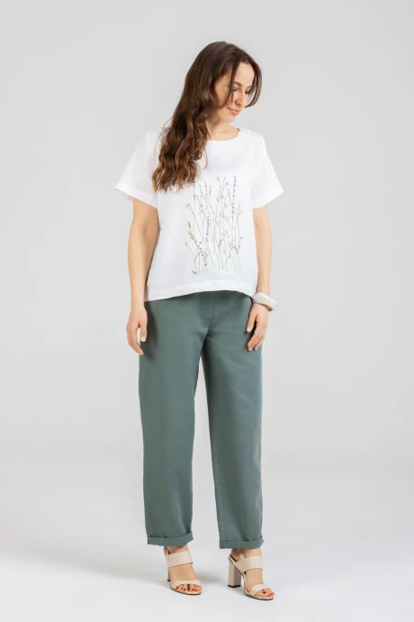 Брючный костюм Mirolia 1277+1155 Белый+ Олива #1