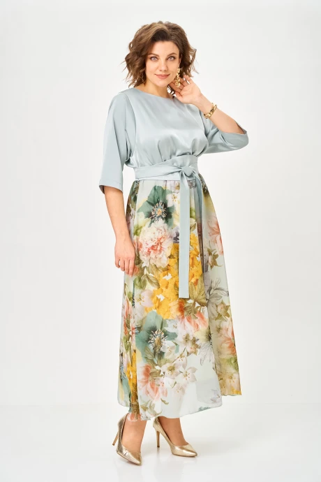 Платье Anastasia Mak 1229-Ш голубой+цветы #1
