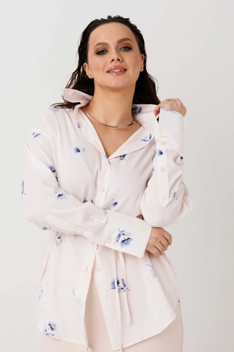 Блузка MisLana 1308 кремово-розовый, голубые цветы. #1