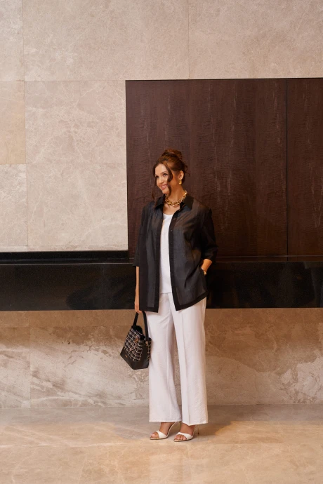 Брючный костюм Beautiful&Free 6447 бело-черный тройка #1