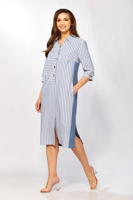 Платье Тэнси 411 джинсовый + белый #1