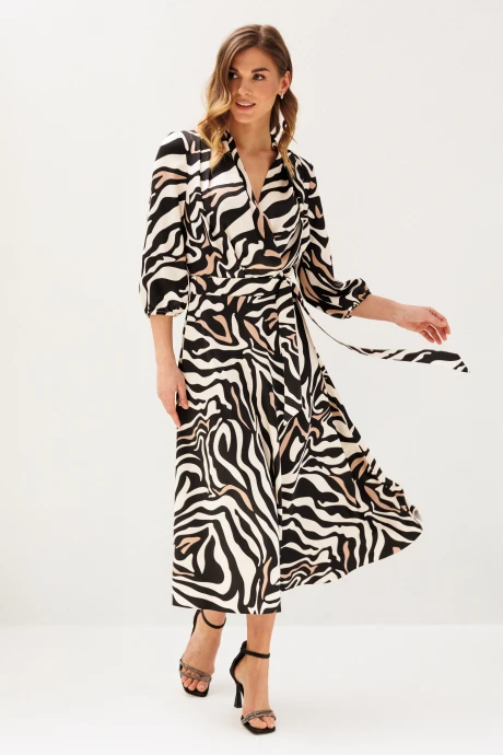 Платье Ларс Стиль 1212 молочный, бежево-черный анималистичный принт #1