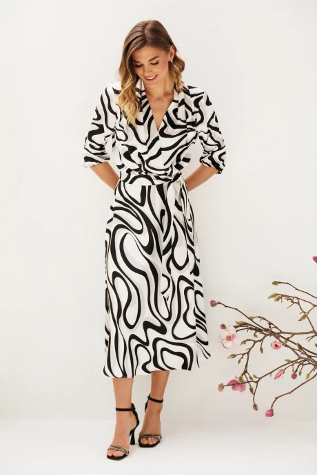 Платье Ларс Стиль 1212/1 молочный, серо-черный анималистичный принт #1