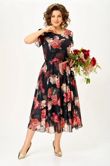Платье Swallow 900.5 Черный,принт Розовые розы #1