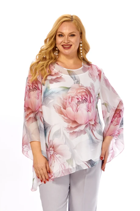 Блузка Элль-стиль 2467а белый, розовый принт #1
