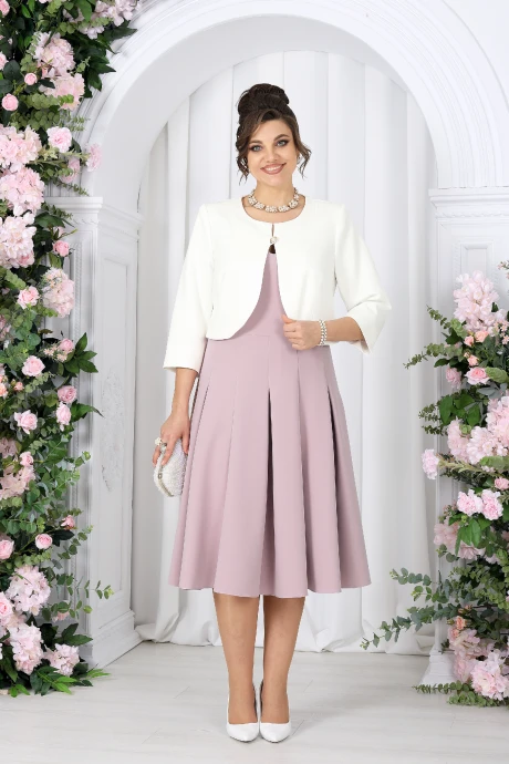 Костюм с платьем Нинель Шик 6013 пудровый двойка #1