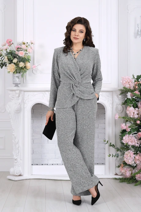 Брючный костюм Нинель Шик 6107 серебро двойка #1