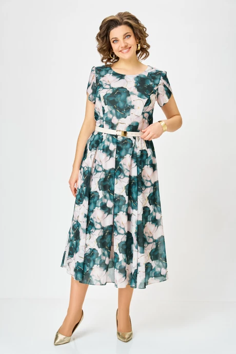 Платье Swallow 900.4 пудровый, принт «изумрудные цветы» #1
