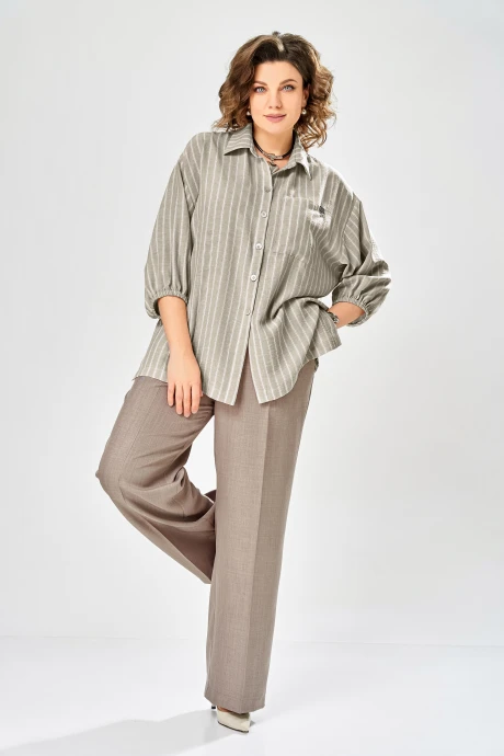 Брючный костюм Ольга Стиль 1017 хаки-коричневый двойка #1