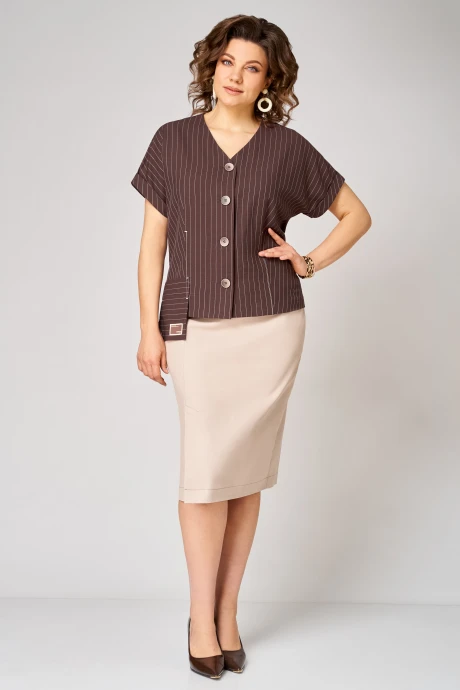 Юбочный костюм Мишель Стиль 1360 коричнево-бежевый двойка #1