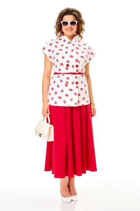 Юбочный костюм Anastasia 1354 бело-красный двойка #1