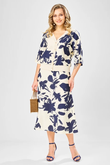 Юбочный костюм Твой Имидж 2387 молочный_с_синим_принтом двойка #1