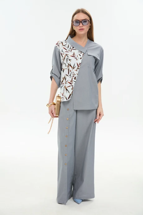 Брючный костюм NikVa 978-3 серый_и_листья_мультиколор двойка #1