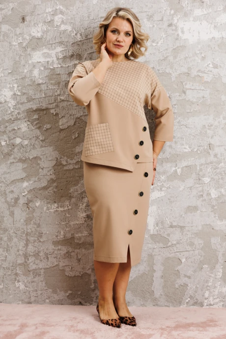 Юбочный костюм Anastasia 1312 бежевый двойка #1
