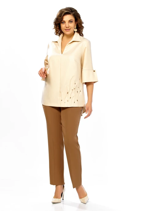 Брючный костюм Ольга Стиль 987 золото-коричневый двойка #1