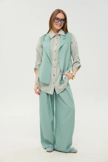 Брючный костюм NikVa 956-5 мята_и_мятные_полосы тройка #1