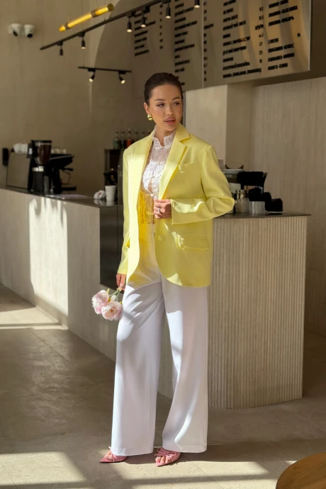 Брючный костюм Aura chic life 9280 солнечный жёлтый и белый двойка #1