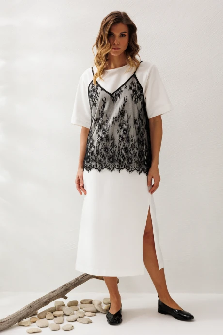 Платье Ларс Стиль 1219 оттенки молочного, черного #1